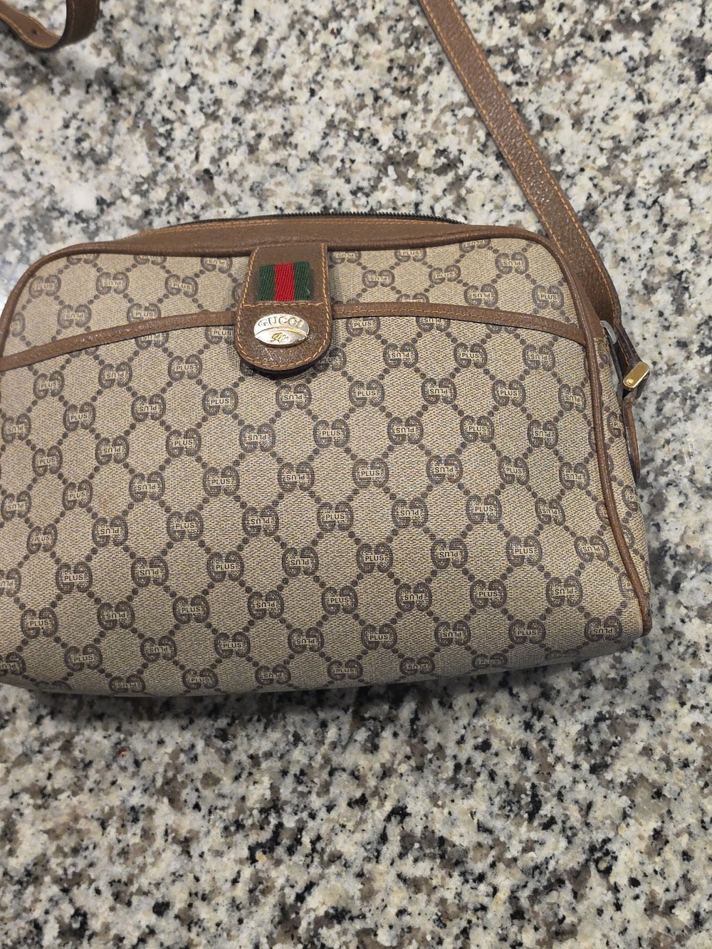 Gucci Brown/Beige GG Canvas Crossbody with Green-Red Web